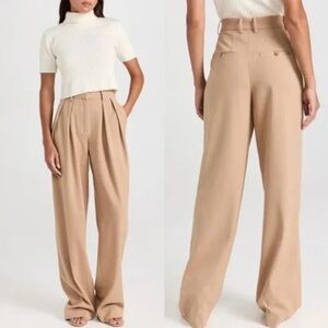 STAUD Luisa Wide Leg Trousers Camel Size 8 NWOT Pleated High Rise Designer Pants